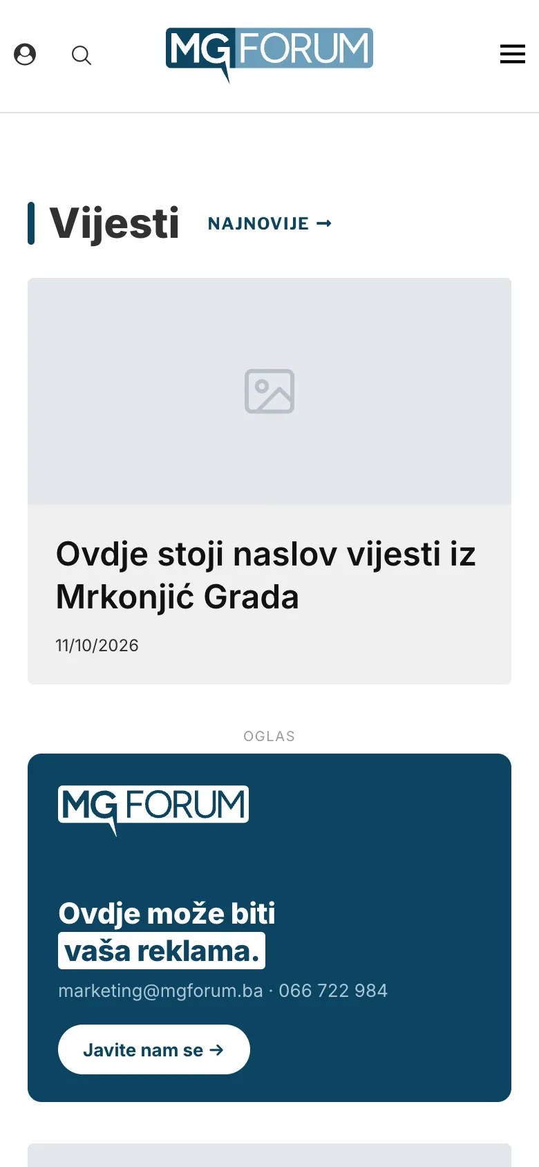 Naslovna na mobitelu sa banerom ispod glavne vijesti
