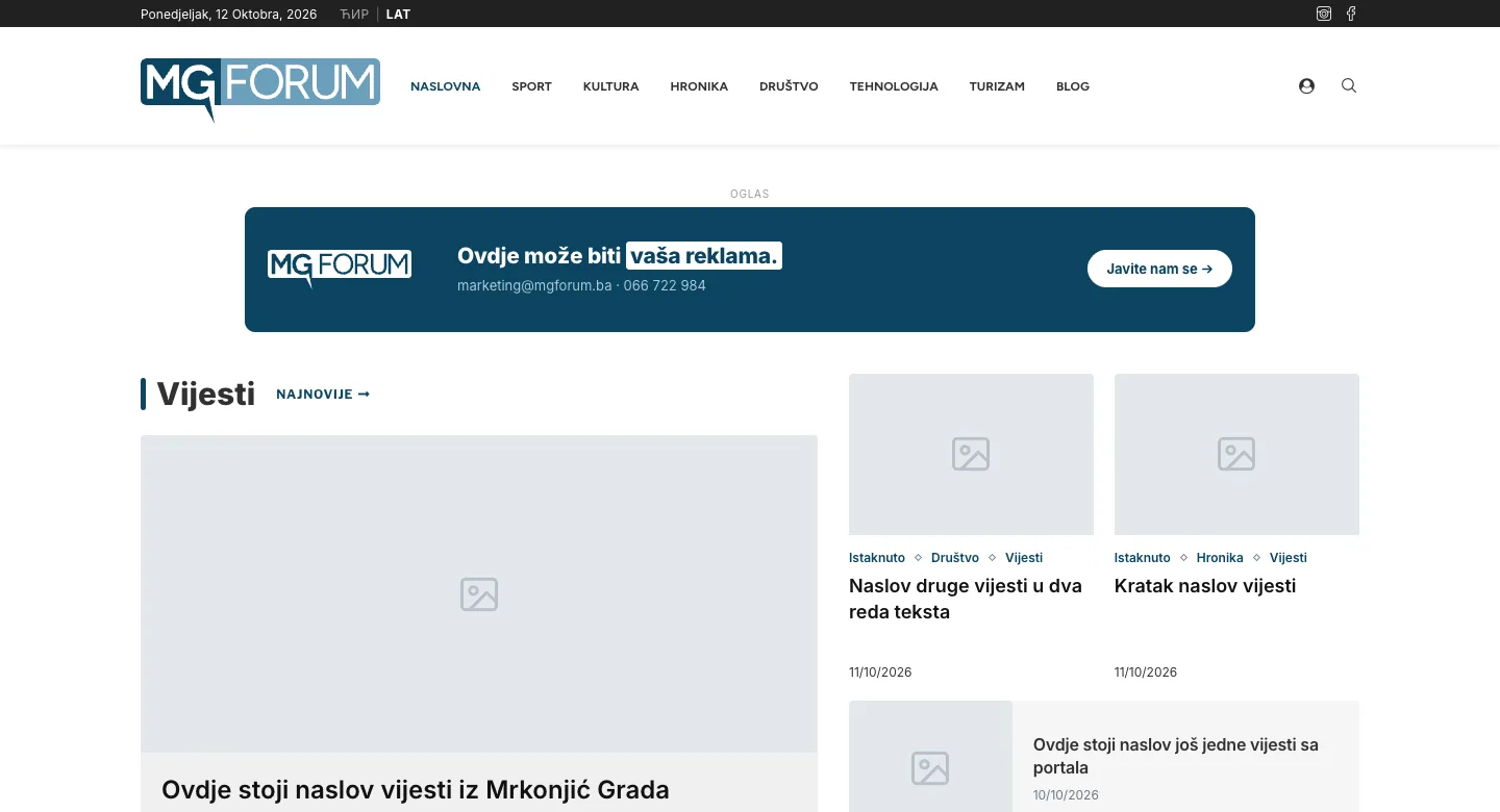 Naslovna na ekranu računara sa banerom ispod menija