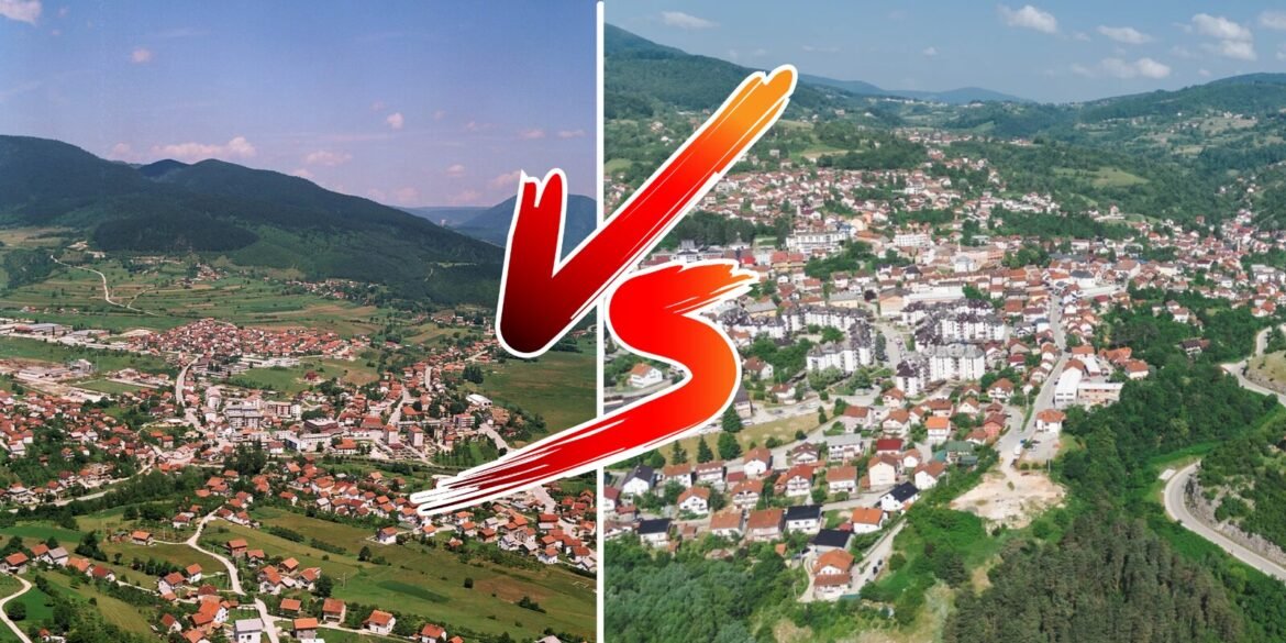 Mrkonjić Grad i Šipovo iz vazduha, fotografije jedna naspram druge